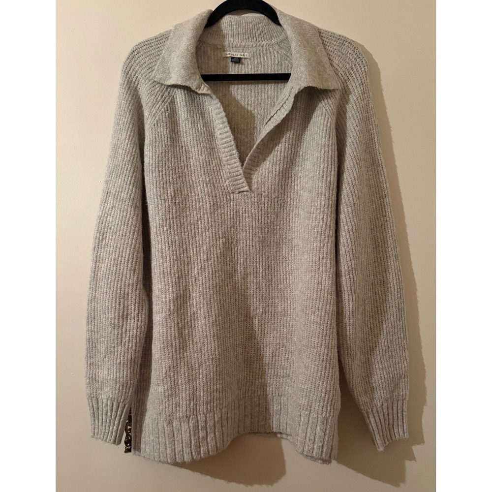 American Eagle Outfitters Womens Oversized Gray Collared Pullover Sweater Size L